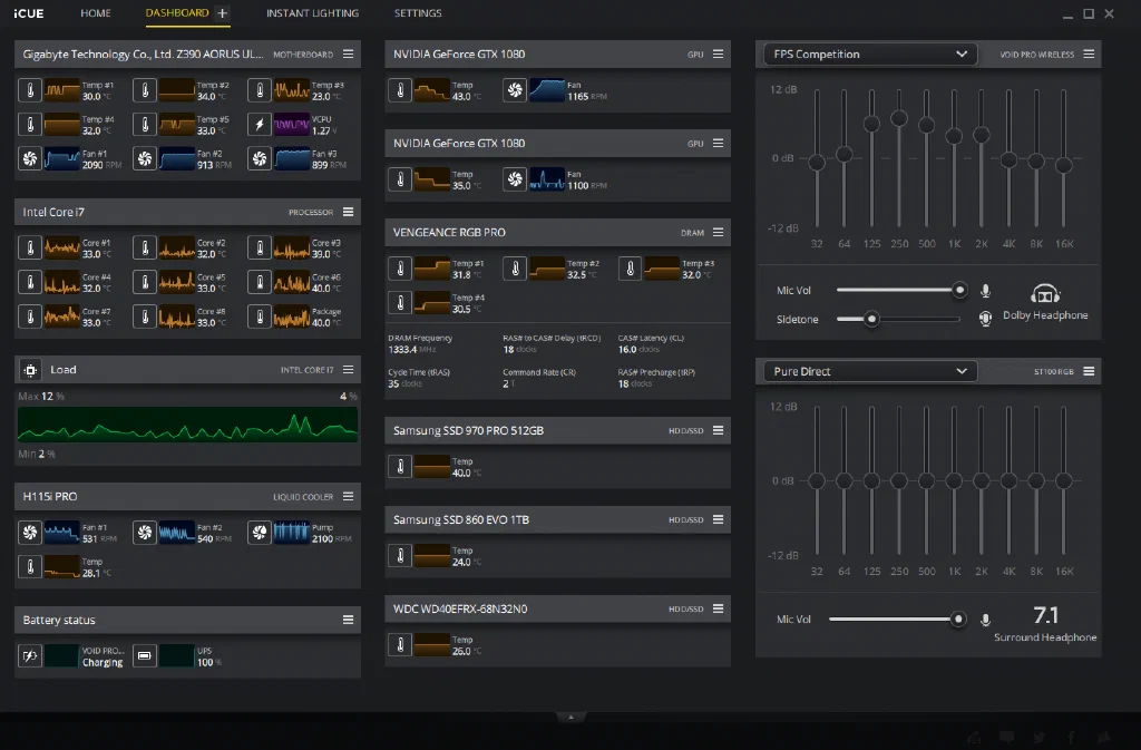 Corsair iCUE Dashboard