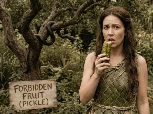 In the Garden of Eden, the Forbidden Fruit Was Actually a Poisoned Pickle... Promise.