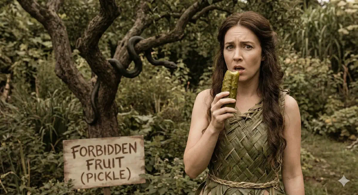 In the Garden of Eden, the Forbidden Fruit Was Actually a Poisoned Pickle... Promise.