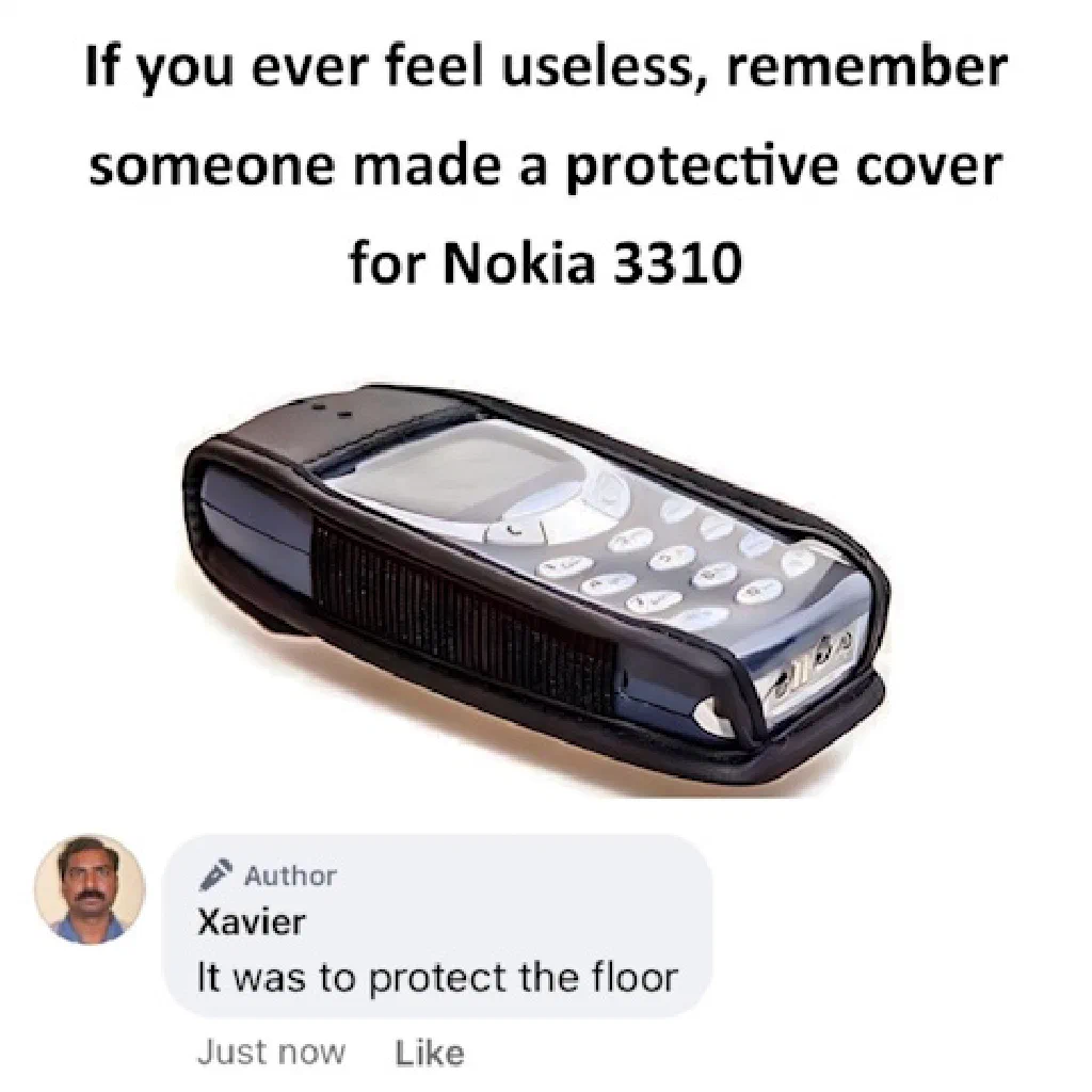 Nokia 3310 durability meme — the phone is fine, the pavement is not